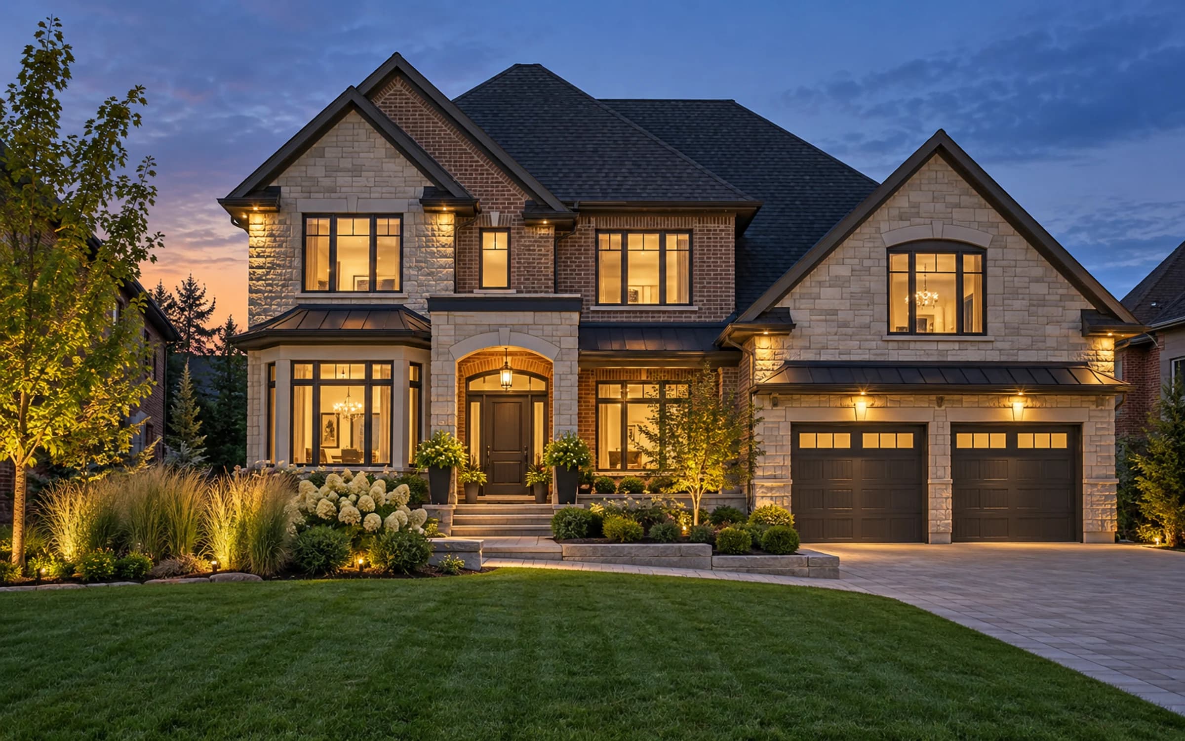 Family home with a landscaped front lawn